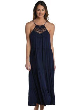 NWT La Blanca Coastal Covers Halter Midi Dress 100% Rayon Size M New